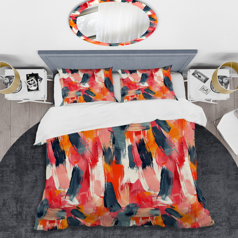 Red Brush Strokes - Ensemble de housse de couette moderne, Housse de couette très grand et 2 très grandes t