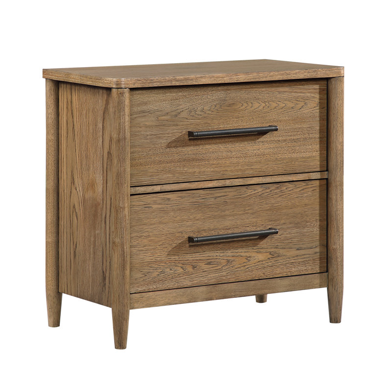 Table de chevet 2 tiroirs avec ports de charge, finition brune, rangement pour table de chevet | Idée de cadeau