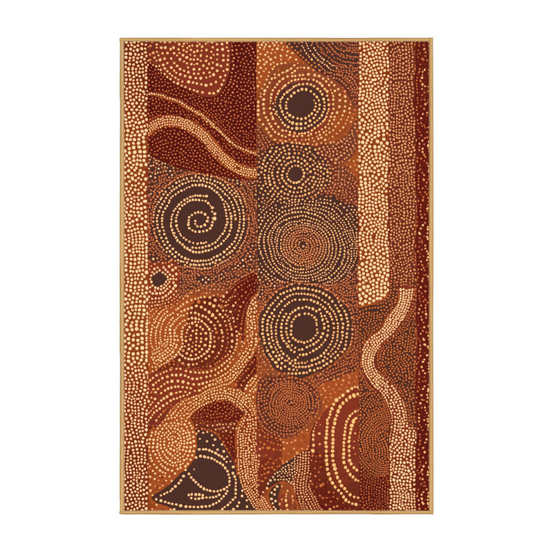 Tapis moelleux moelleux à motif de blocs d'inspiration mondiale Cropsey - reliure brun clair, 6 X 9