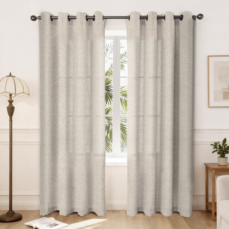 Rideaux semi-transparents tissés en mélange de lin et de coton tissé, L 52 po x L 96 po, Crème