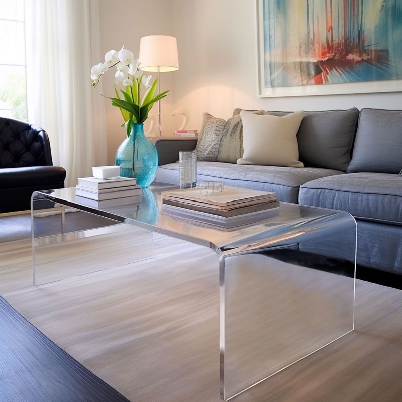 Modern Transparent Acrylic C-Shape Sofa Side Table | 11.81-Inch Two-Tier Storage Shelf | Light Luxury Mobile End Table for Living Room, Bedroom & Small Spaces
