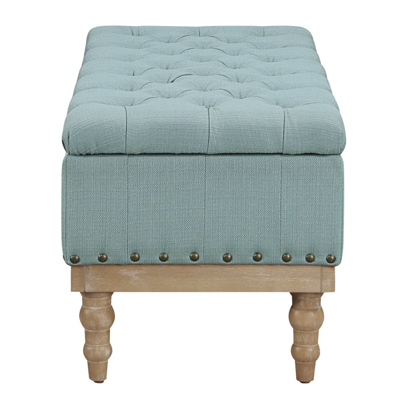 Banc de rangement rembourré en polyester Coleene, Bleu mer