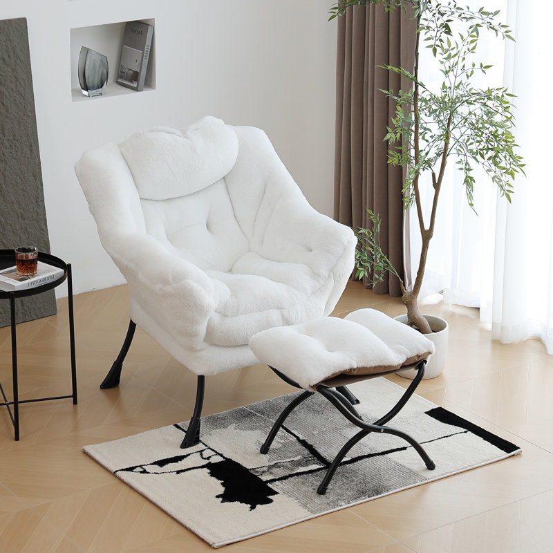 Méridienne Abramson, fauteuil d'appoint moderne avec accoudoirs et poche latérale, White Cotton, Non