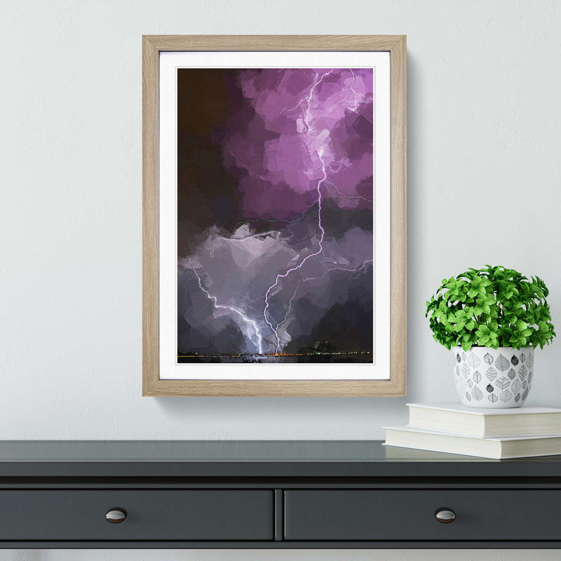 Lightning over Colorado Springs in Abstract - Picture Frame Graphic Art Print, 48cm H x 36cm W x 2cm D, Oak Framed