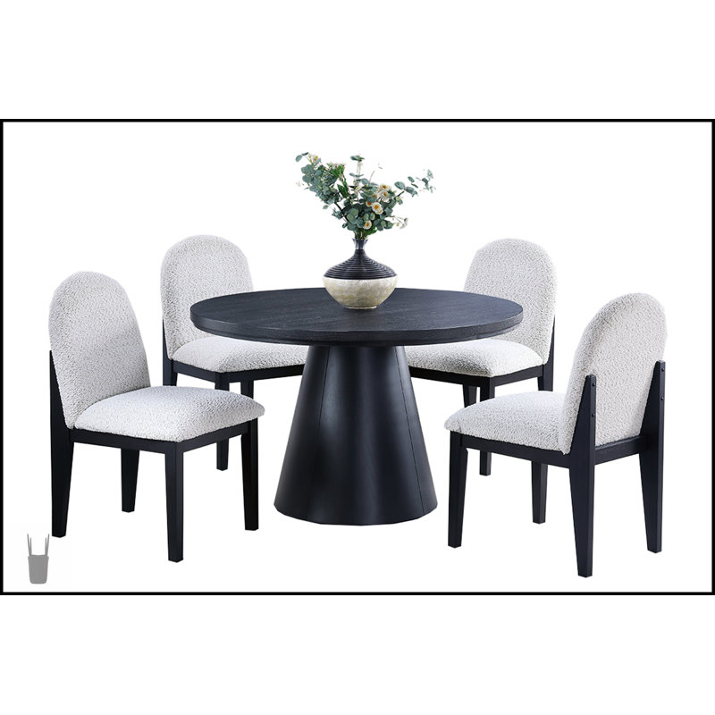 Ensemble de salle à manger moderne 5 pièces avec table ronde et chaises en tissu moelleux, parfait pour les petits espaces et le confort élégant