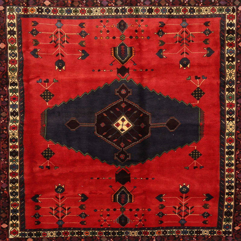 Tapis traditionnel mehroon/noir/crème Myrtille, Rond 5 pi