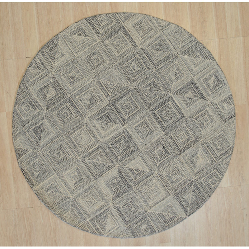 Rustic Gray Hand Tufted Wool Area Rug, Round 6'