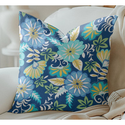 Housse de coussin d'extérieur à imprimé floral turquoise