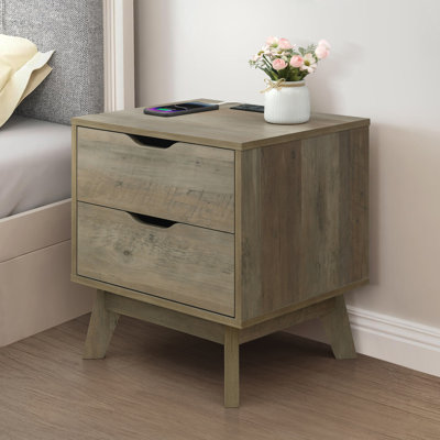 Dreanna 2 Drawer Nightstand with Charging Station, Bedside Table with Storage Drawers, Night Stand for Bedroom, End Table or Side Table for Living Roo by George Oliver