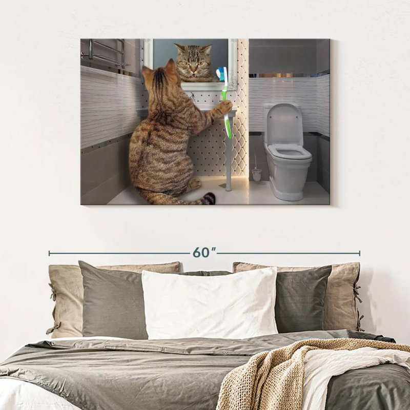 Ketti Cat With Toothbrush, 32" H x 48" W