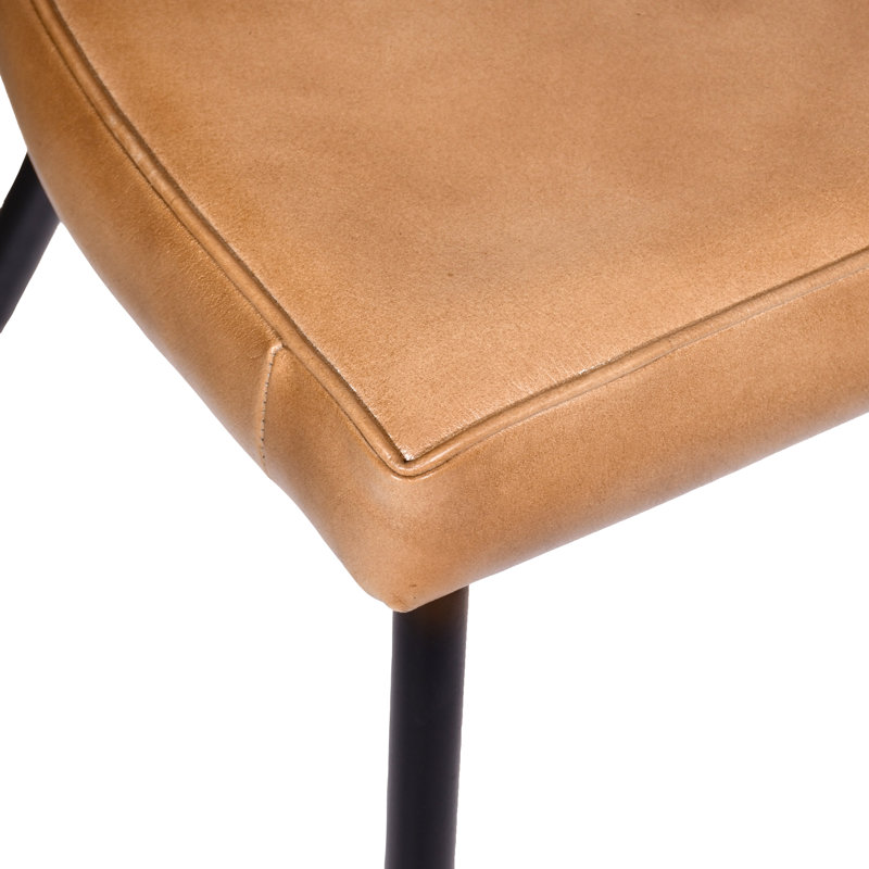 Tabouret de bar Barrett au fini caramel style Mid-Century sur cuir véritable, Tanné