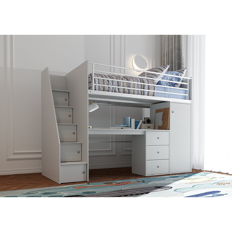 Alfreda High Sleepers with Storage Included with Desk Included, Grey
