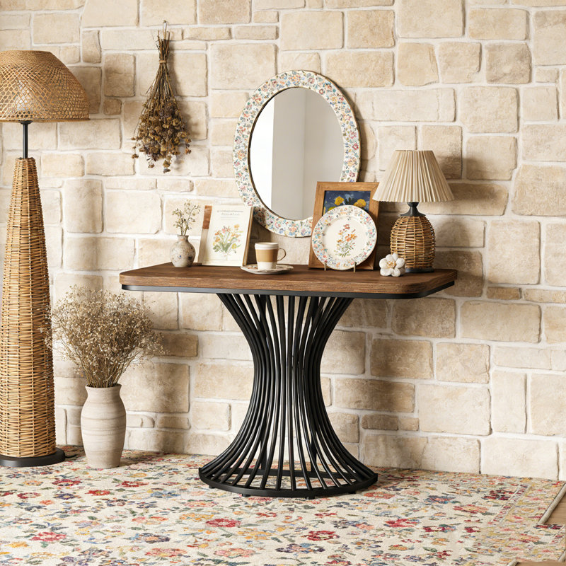 Accent Console Table Sofa Table with Geometric Metal Base