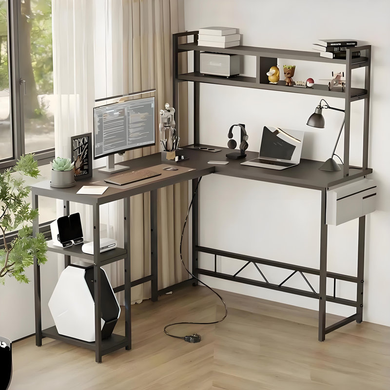 L-Shaped Metal Base Computer Desk