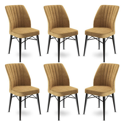 Ensemble de chaises modernes 6 pièces, cappuccino et noir, 17,7 po x 36,6 po x 16,5 po Modern | Structure 100% métal, pieds en bois, dossier en mousse 18 et 22 sièges en mousse | Élégant et durable pour la salle à manger et le salon, confort et élégance