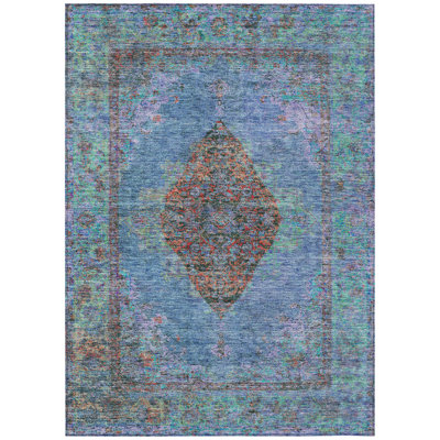 Machine Washable Indoor/Outdoor Xhevrie Blue Rug
