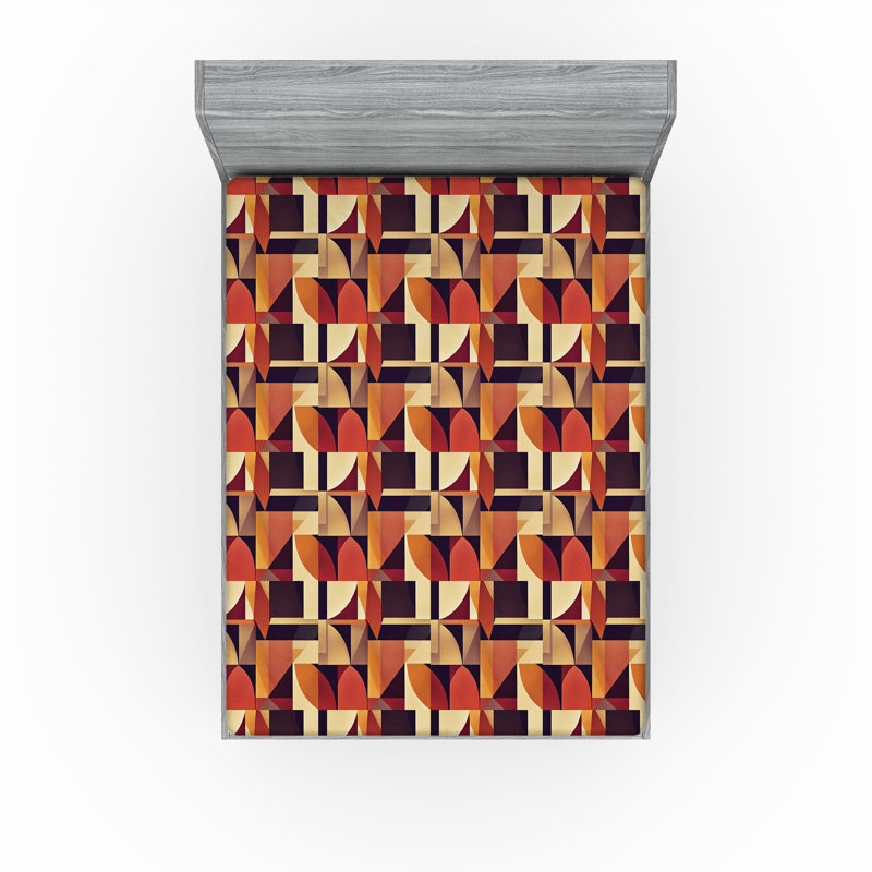 Drap-housse Ambesonne, Coquille d'œuf, prune, jaune souci / géométriqu, Drap-housse de taille double