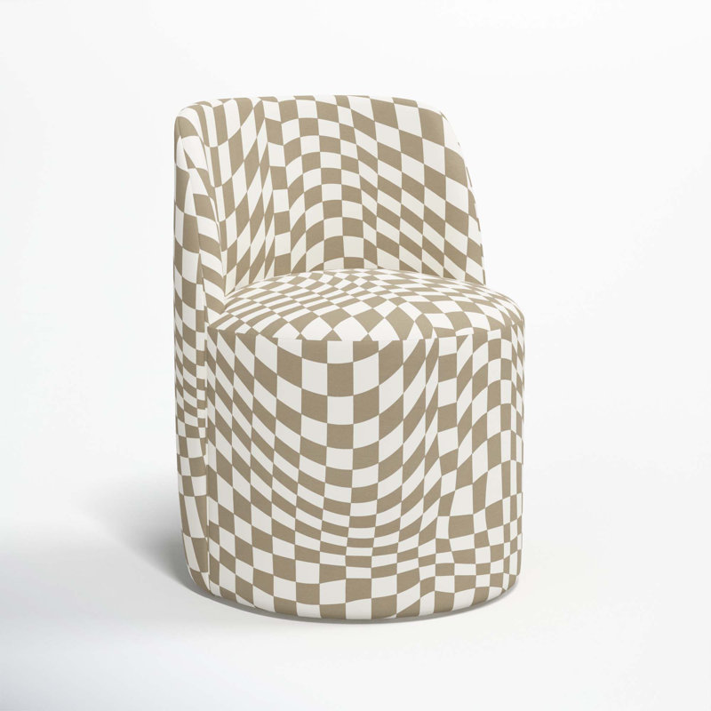 Begonia Upholstered Solid Wood Dining Chair, Groovy Tan Checkered