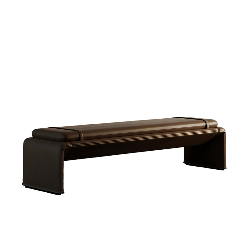 Banc rembourré en cuir Lauriann, Café, H 16,92 po x l 59,05 po x P 19,68 po