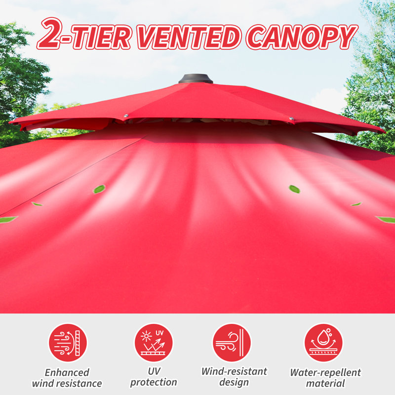 Parasol en porte-à-faux rond 13 pi, Rouge, H 114 po x l 157 po x P 157 po