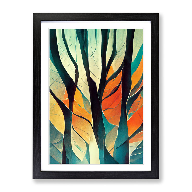 The Abstract Trees No.3 - Wall Art, Black Framed Paper, 48cm H x 36cm W, White