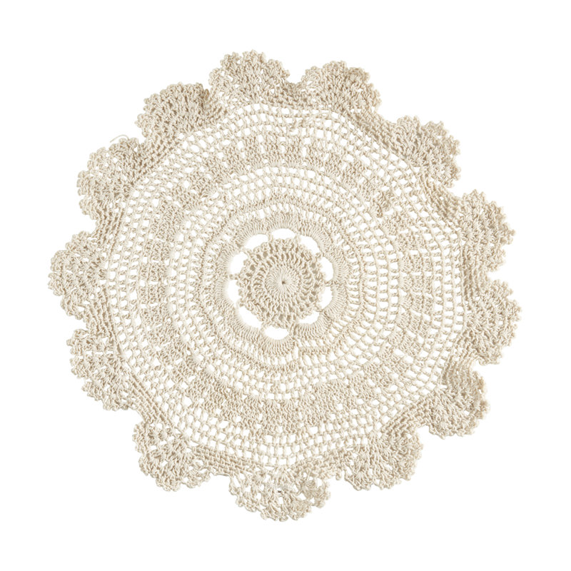 Ensemble de 2 napperons en coton fait à la main beige au crochet, Rond 14 po 