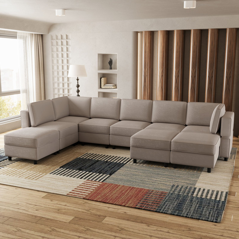 Sectional Sofa Livingroom Coner Couch With Storage Ottomans, Gray Velvet