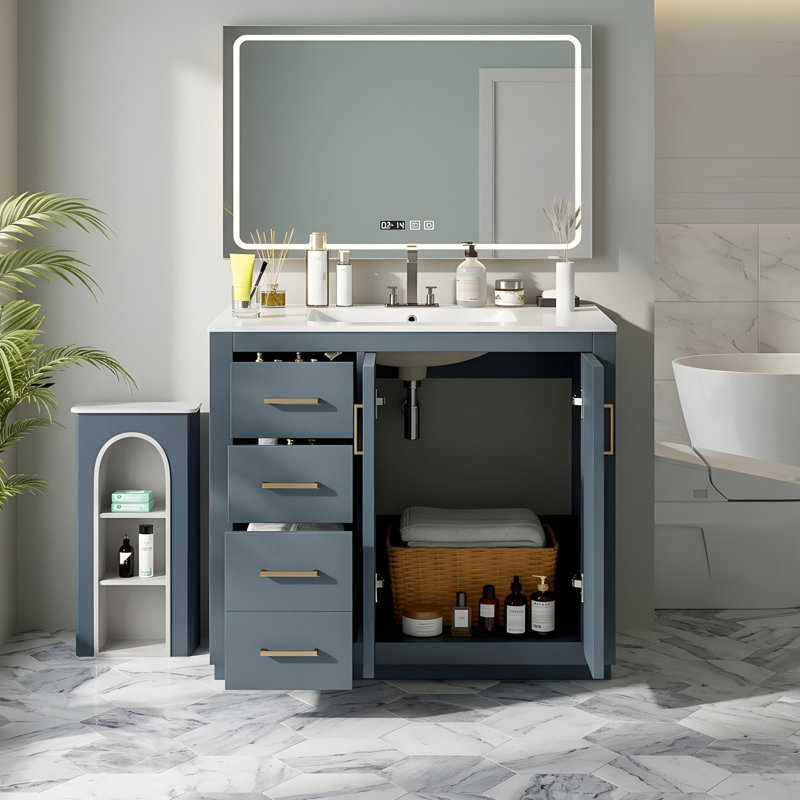 Meuble-lavabo 36 po avec lavabo en céramique, Bleu, 36"
