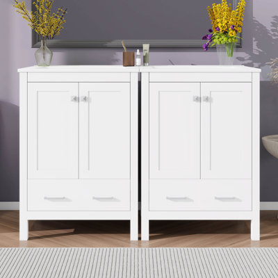 Meuble-lavabo 48 po avec lavabo, meuble-lavabo simple moderne avec portes et tiroir à fermeture en douceur, armoire de rangement avec lavabo encastré en céramique