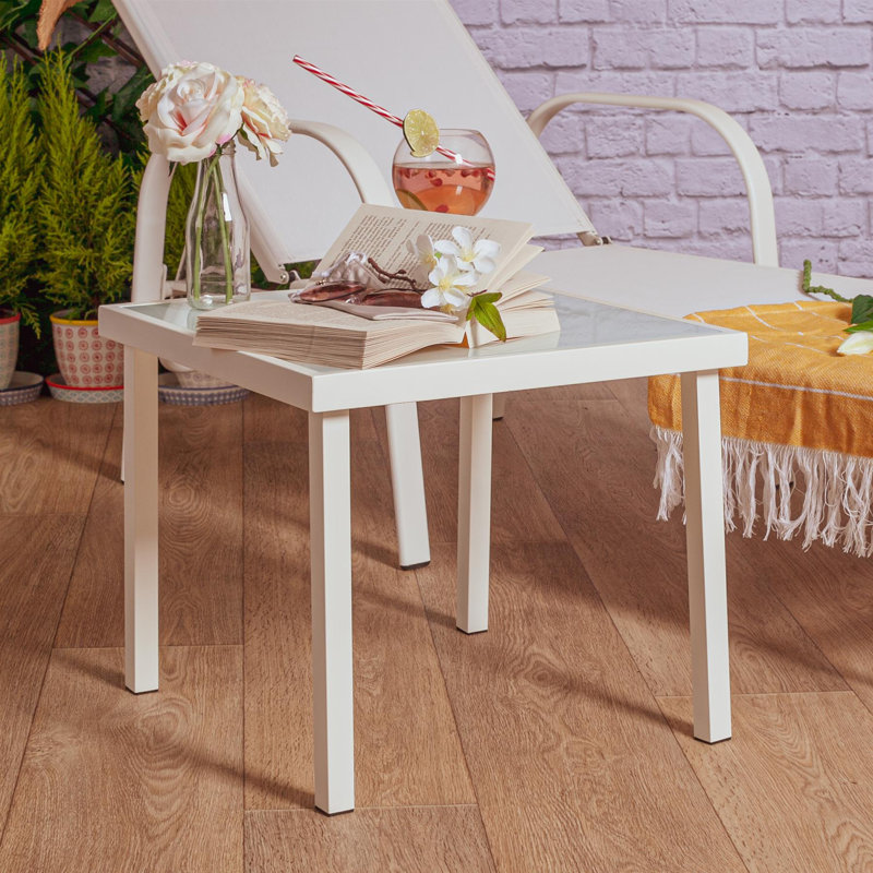 Harbour Housewares - Sussex Sun Lounger and Side Table - Adjustable Reclining Outdoor Patio Furniture, White