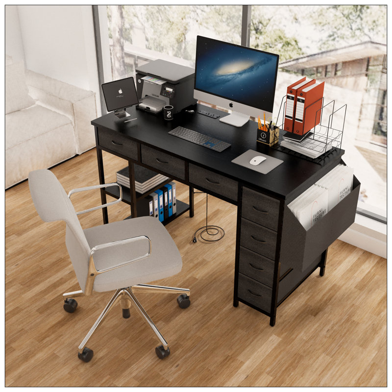 Versatile Computer Desk With Advanced Features For Efficient Work And Storage, Black/Black
