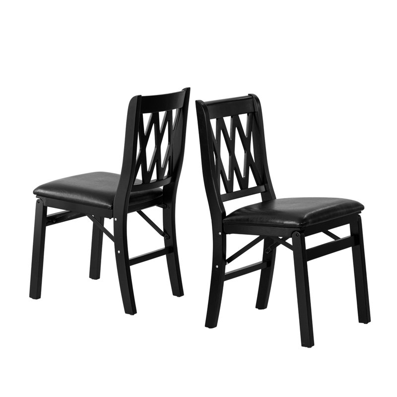 Plano Modern Dinner Chairs with PU Leather Seat, 3-X Back, Set of 2, Black Wood Finish, Black
