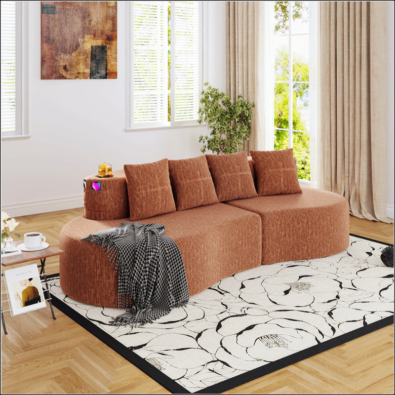 Canapé modulaire courbé moderne modulaire à 3 places minimaliste et élégant, Orange