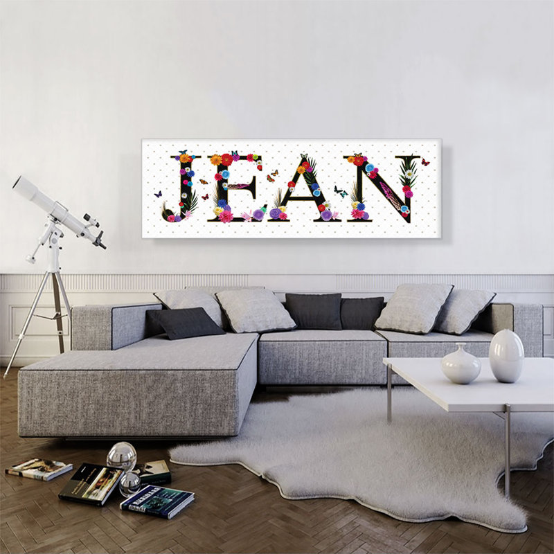 JEAN - Nom des filles - Ensemble de 3 reproductions d'art textuel sur toile tendue, H 20 po x l 60 po x P 1,5 po
