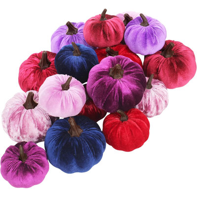 16 Pcs Assorted Small Faux Rustic Harvest Velvet Pumpkins Decorative Rust Fabric Pumpkins Foam Pumpkins Farmhouse Fall Thanksgiving Halloween Table Centerpiece Decor