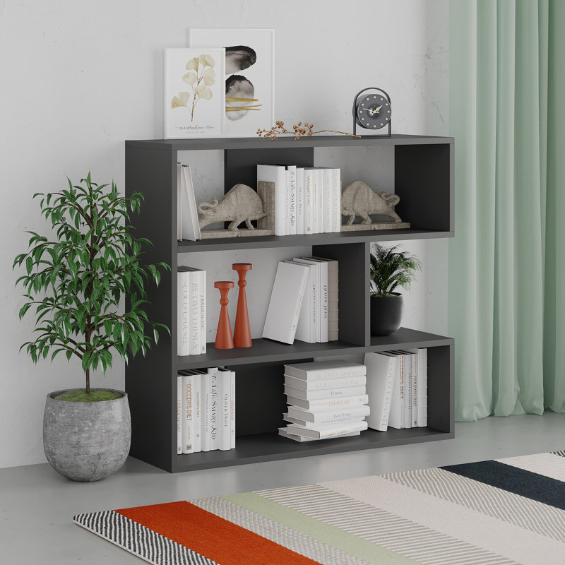 Bibliothèque géométrique H 35 "x l 37", Gris foncé