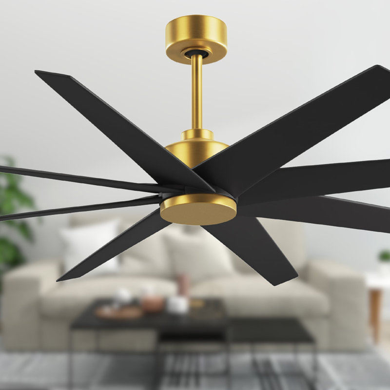 Ariella - Eight Blade Ceiling Fan - Brushed Brass Finish - Matte Black Blades, Brushed Brass, Matte Black