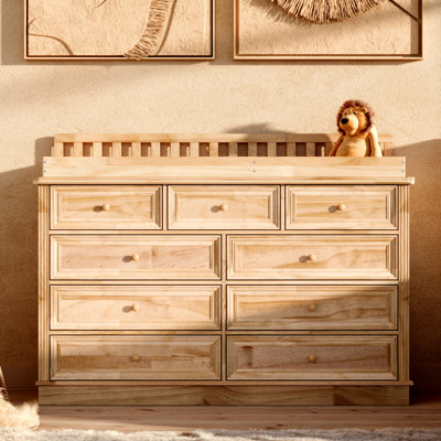 Bradly 55.1'' W 100% Solid Wood 9-Drawer Changing Table Dresser