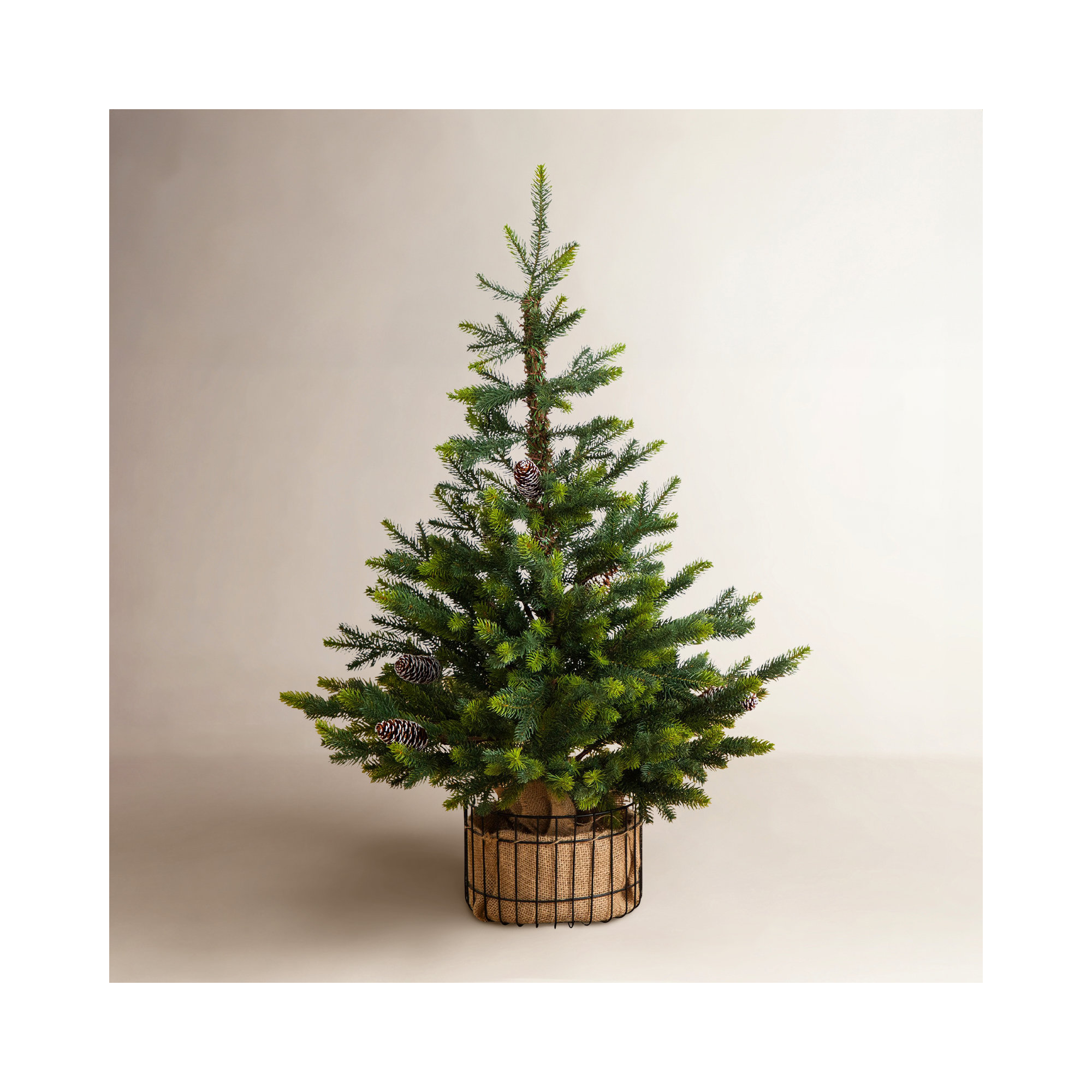 3Ft. Artificial Balsam Fir Christmas Tree With Pine Cones In Jute Wire Planter