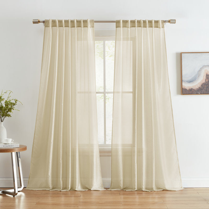 Lauren Semi Sheer Curtain Pair, Beige, 54" W x 63" L