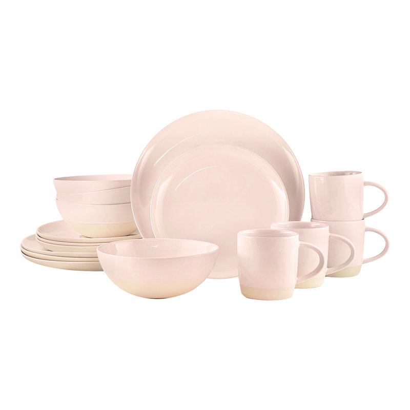 Service de vaisselle 16 pièces en porcelaine Bisque Canvas Home Shell, service pour 4, Rose tendre