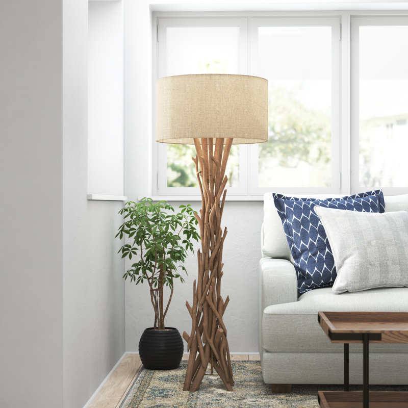 Brianna 150cm Driftwood Floor Lamp Complete With Natural Jute Drum Shade