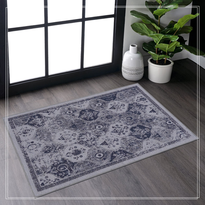 Blue Area Rug, Machine Washable Area Rugs, Low-Pile Non-Slip Non-Shedding Foldable Kid&Pet Friendly, Area Rugs For Living Room, Bedroom, Kitchen, Dining Room Rug - Perfect Gift, (Blue)