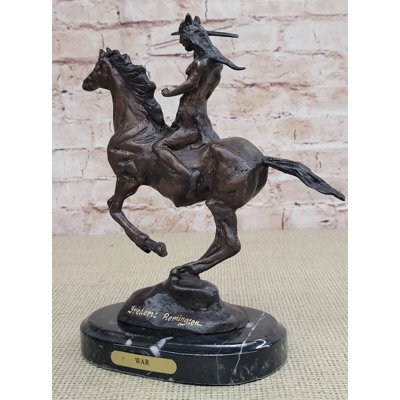 War Western Bronze Sculpture Native American Horseback Statue 9 Inches X 8 Inches