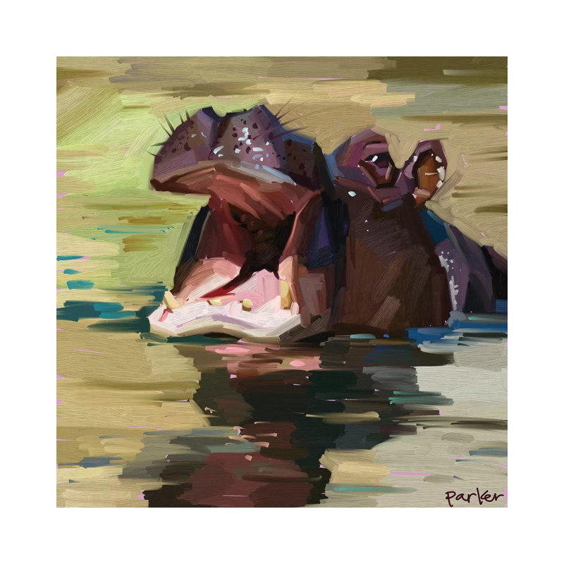 Purple Hippo by Teddi Parker - Wrapped Canvas Painting, 45.72 cm H x 45.72 cm W x 1.91 cm D