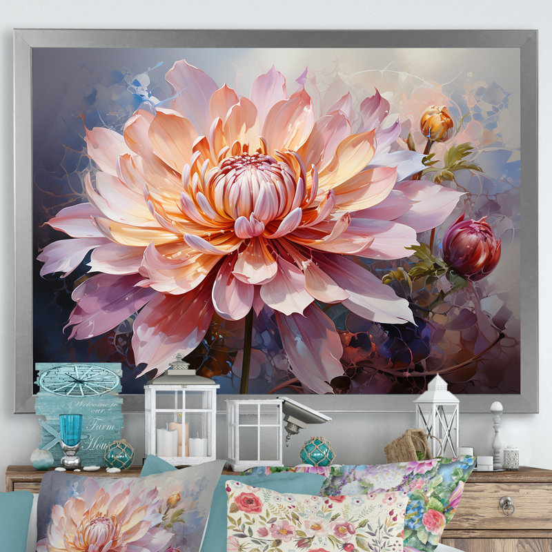 Fleurs de lotus de la pureté sur toile, Cadre simple argenté, H 34 po x l 44 po x P 1,5 po