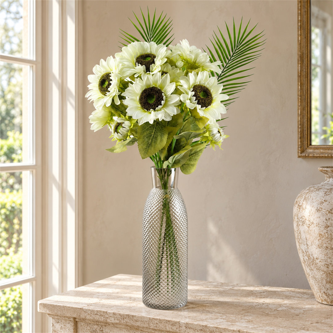 Leaf White Sunflower Artificial Flower Bundle with Vase 100cm 9 Pack - Image 6