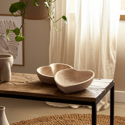 Bols décoratifs en bois en forme de cœur pour décoration intérieure moderne - Bols décoratifs élégants pour table basse, salon ou chambre à coucher - ensemble de 2, 10 po, 9 po