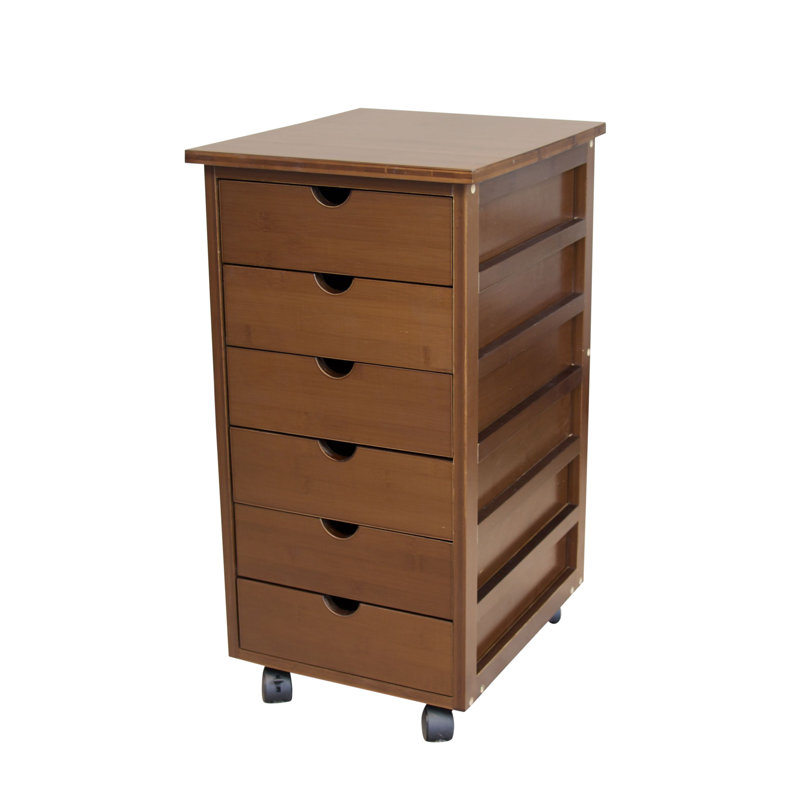 6 Drawer Storage Drawer with Locking Wheels, Caramel