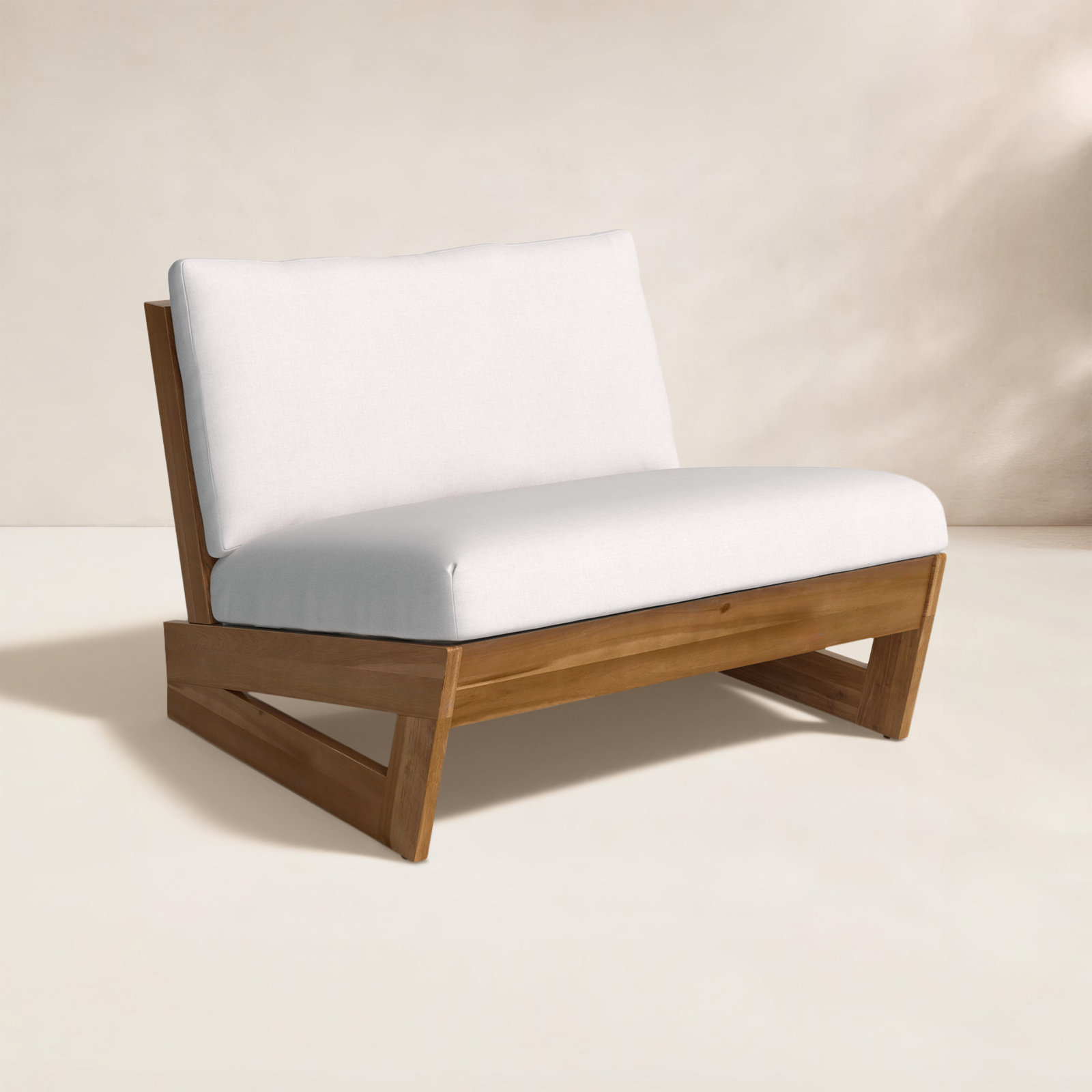 Louise Acacia Outdoor Armless Lounge Chair, Teak Frame/White Cushion